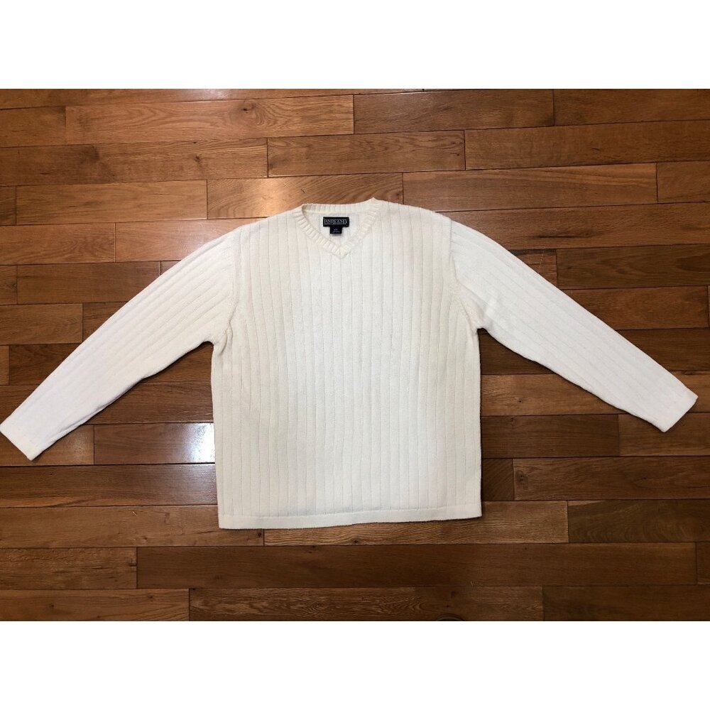Lands End Vintage V-Neck Ribbed Knit Cream Sweater Size M (38-40R) - Picture 4 of 8